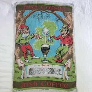 Vintage 100% Irish Linen dish towel with Irish Coffee Recipe